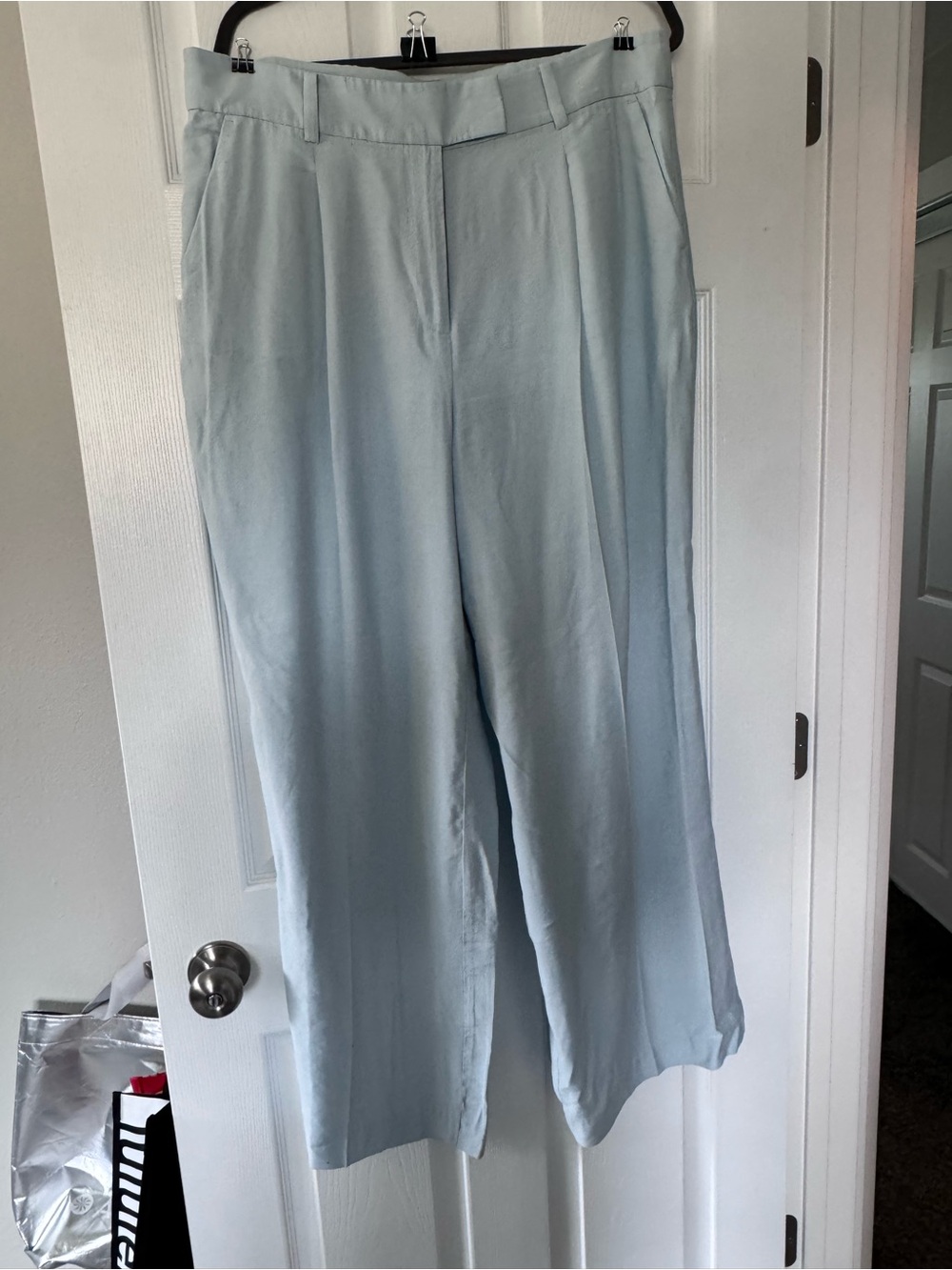 LOFT Light Blue Linen Wide-Leg Trousers